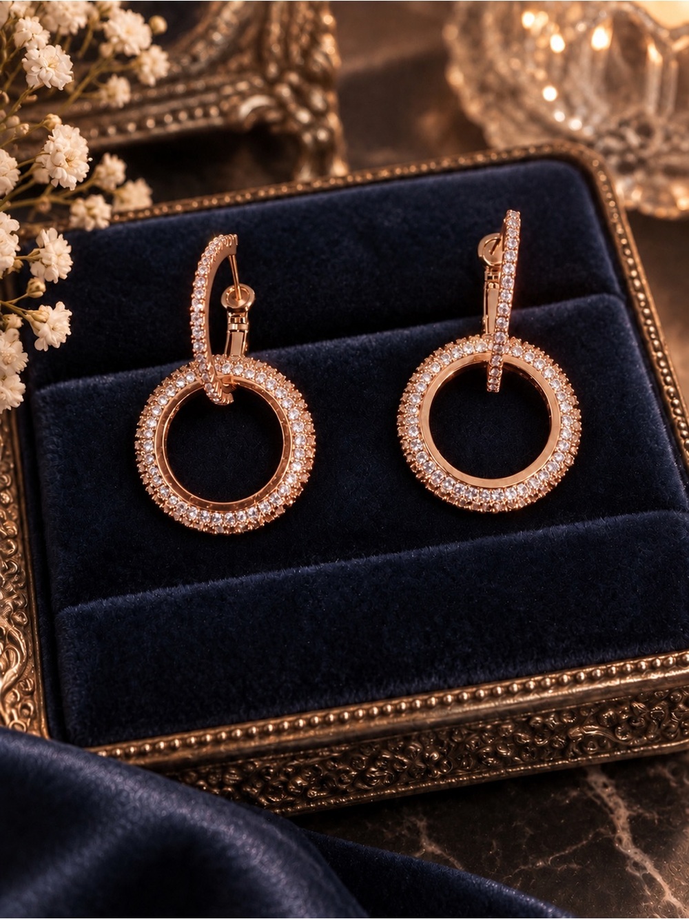 Eleanor ShuMark Rose Gold Pavé Geometric Hoop Statement Earrings